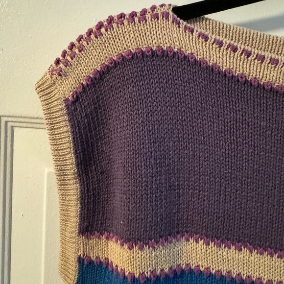 VTG 80’s Colorful Striped Sweater Vest Linen Cotton Woman’s 90’s Small Granny - Picture 2 of 8